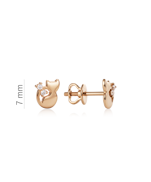 Gold earrings with zircons “Cat”
