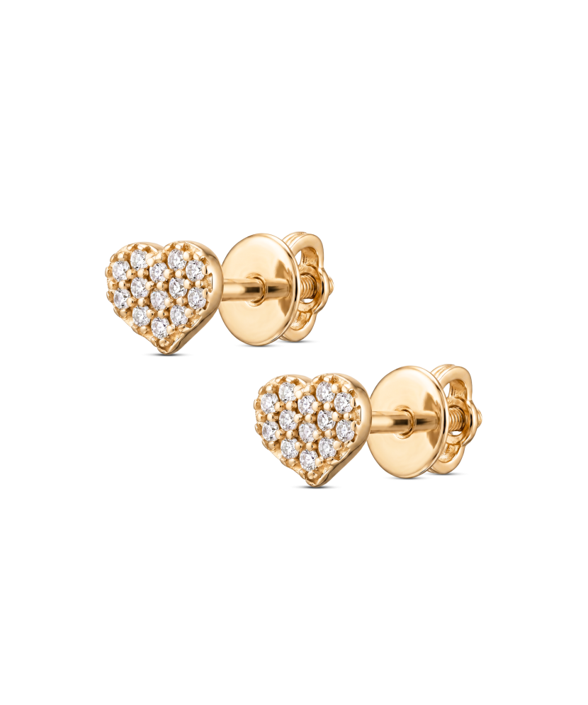 Yellow gold earrings with cubic zirconia “Heart”