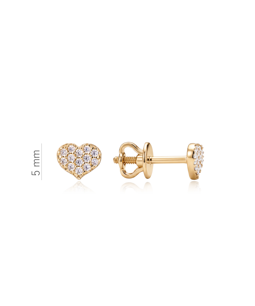 Yellow gold earrings with cubic zirconia “Heart”