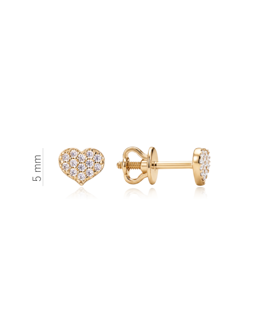 Yellow gold earrings with cubic zirconia “Heart”