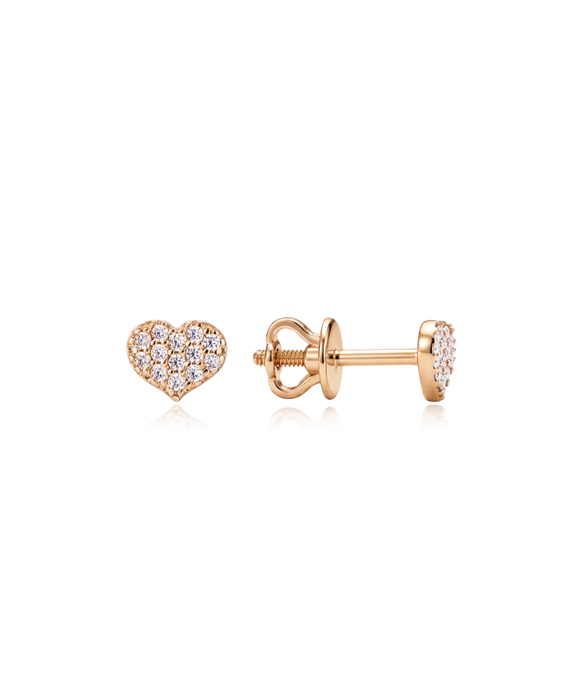 Gold earrings with zircons "heart"