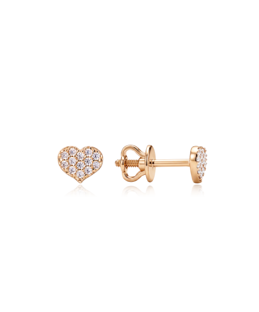 Gold earrings with zircons "heart"