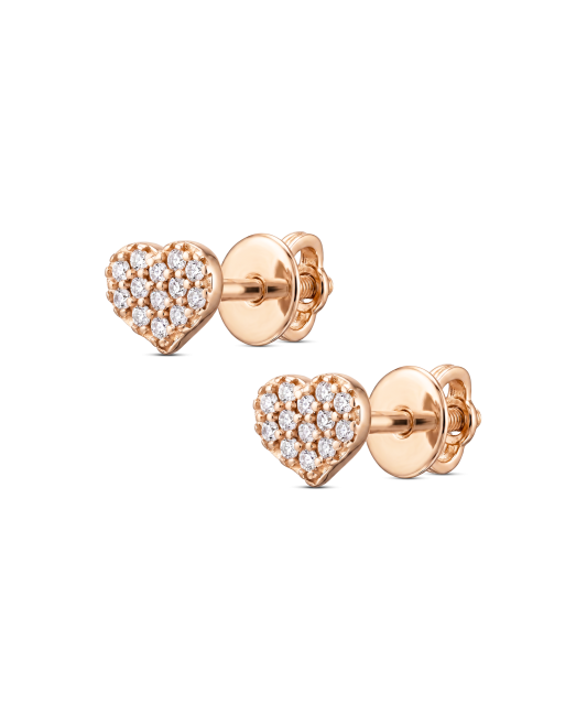 Gold earrings with zircons "heart"