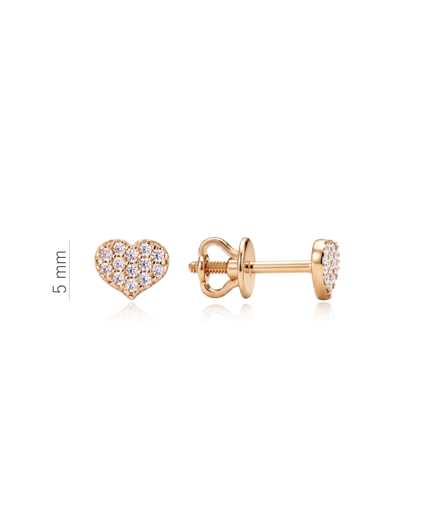Gold earrings with zircons "heart"
