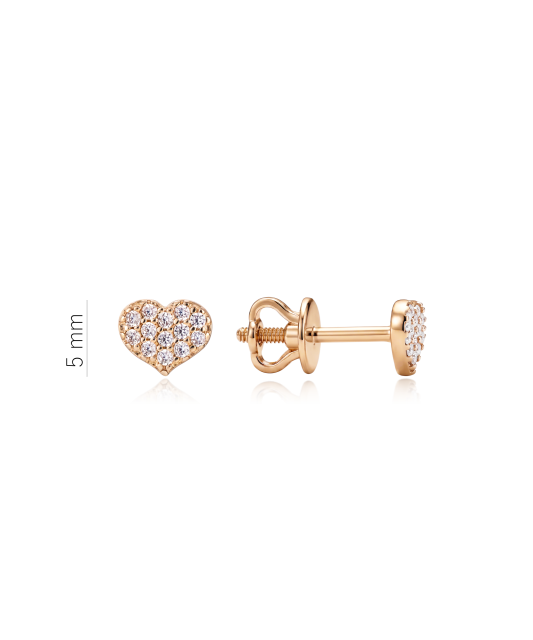 Gold earrings with zircons "heart"