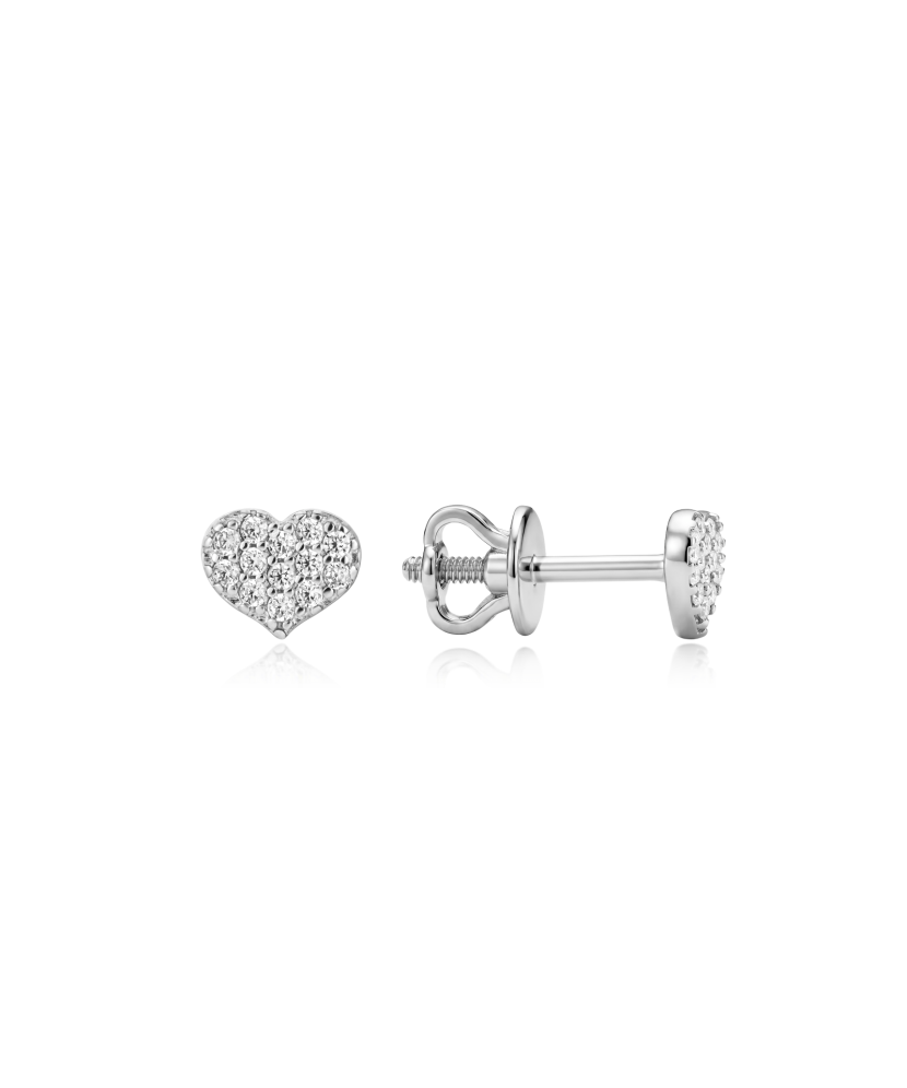 White gold earrings with cubic zirconia “Heart”