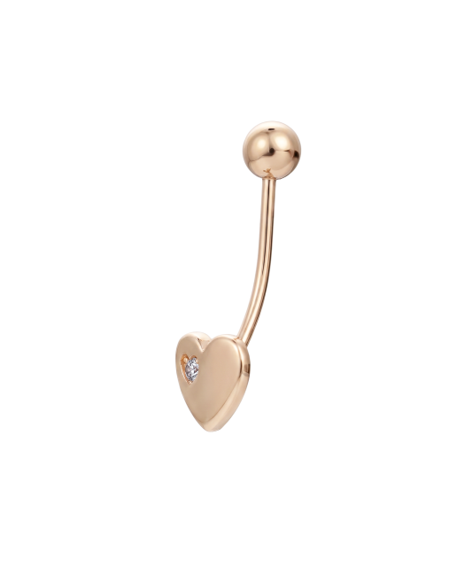 Gold Belly Button Ring with zirconium "Heart"