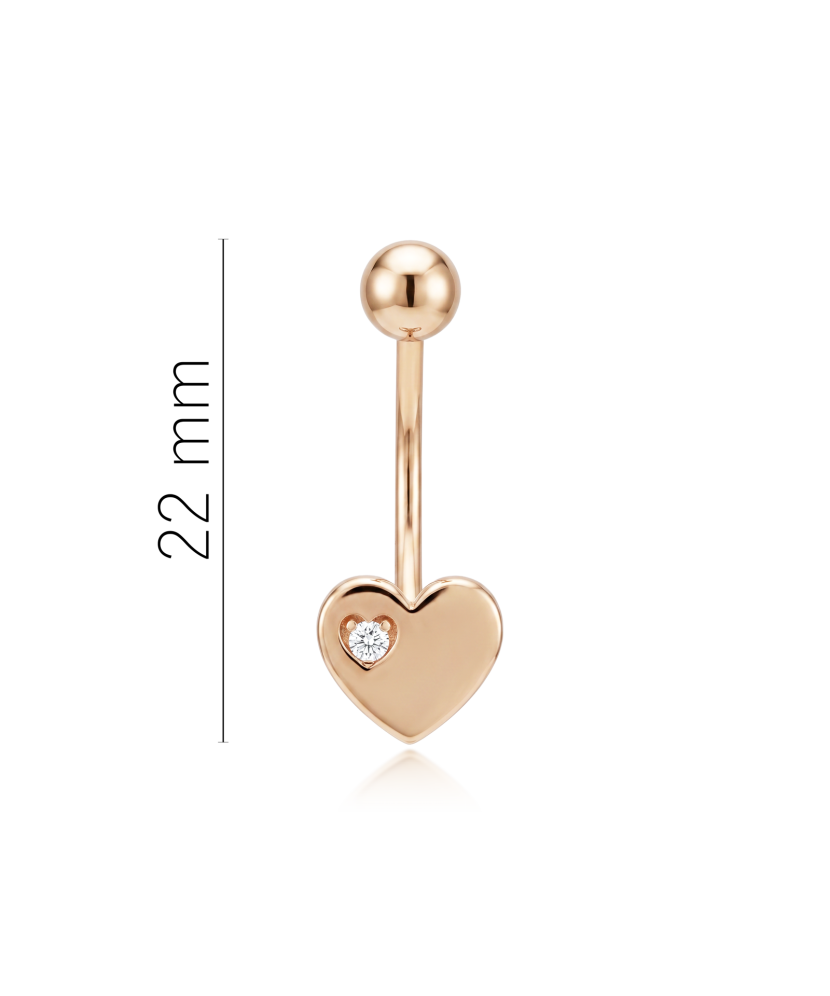 Gold Belly Button Ring with zirconium "Heart"
