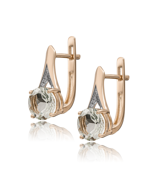 Gold earrings with diamonds and green amethysts
