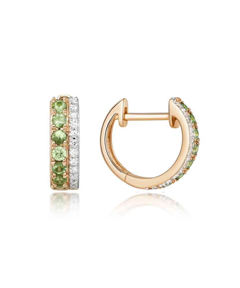 Gold earrings with diamonds and green garnet