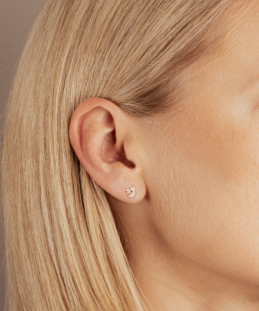 Gold earrings with zircons “Cat”