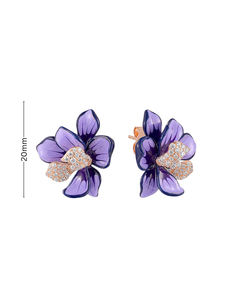 Gold-plated silver earrings with enamel and cubic zirconia