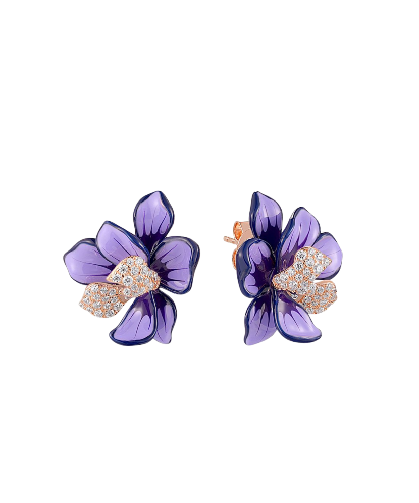 Gold-plated silver earrings with enamel and cubic zirconia