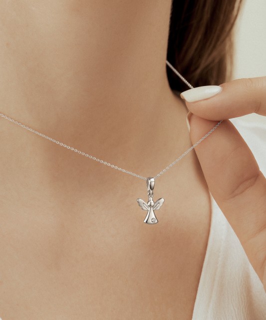 White gold pendant with cubic zirconia “Angel”