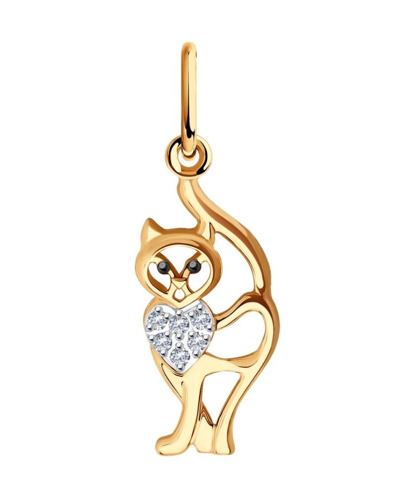 Auksinis pakabukas su cirkoniais "Katinas" - Auksiniai pakabukai - Goldinga