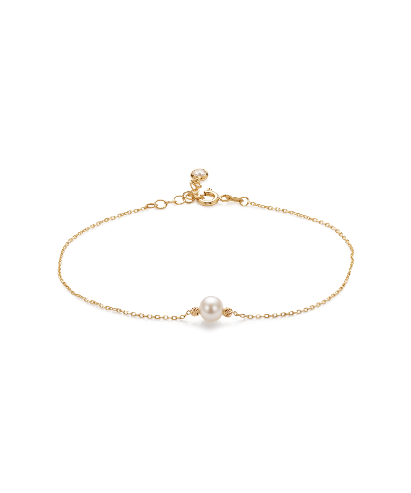 Gold bracelet with a pearl and a cubic zirconia clasp