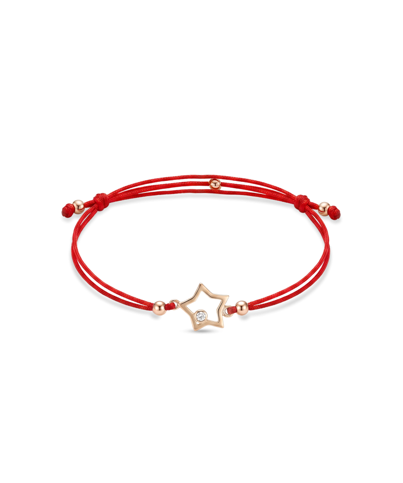 Red string bracelet with gold zirconia pendant “Star”