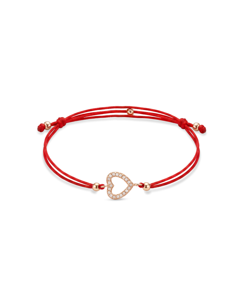 Red string bracelet with gold zirconia pendant “Heart”