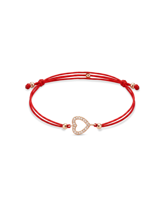 Red string bracelet with gold zirconia pendant “Heart”