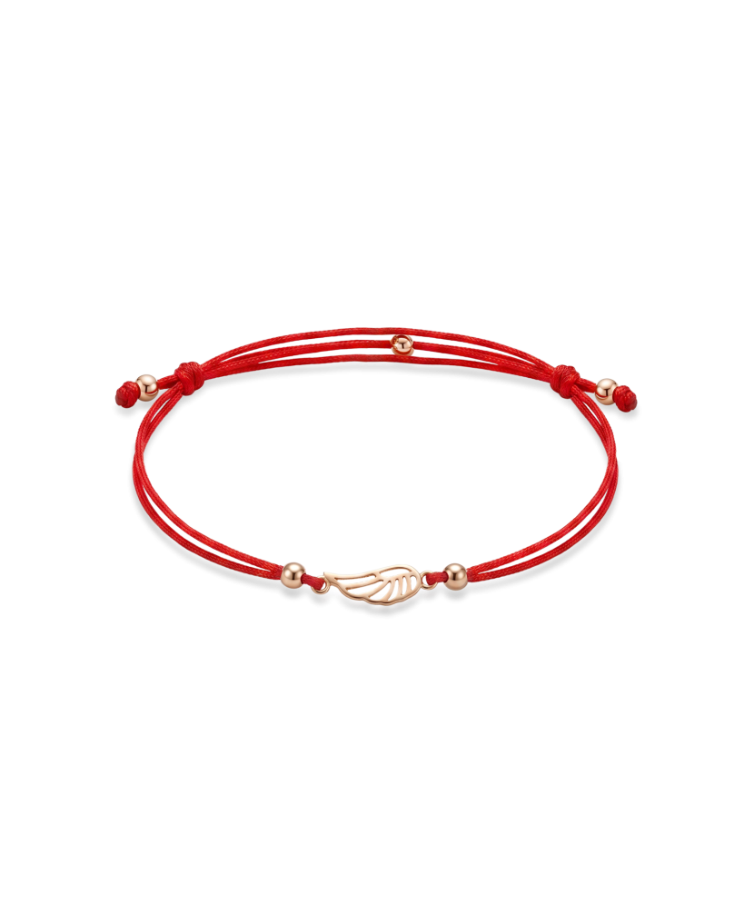 Red string bracelet with gold pendant "Angel Wing"