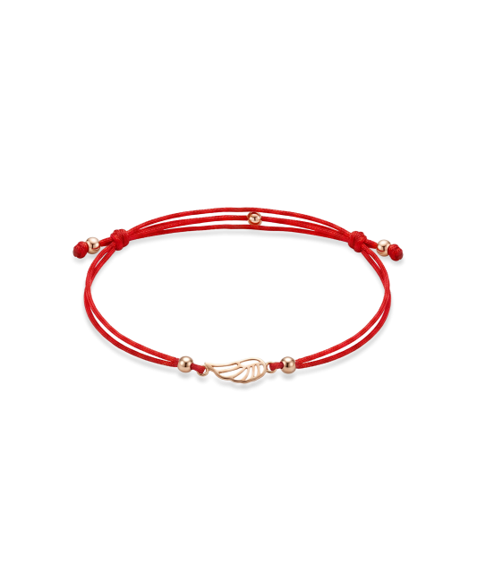 Red string bracelet with gold pendant "Angel Wing"