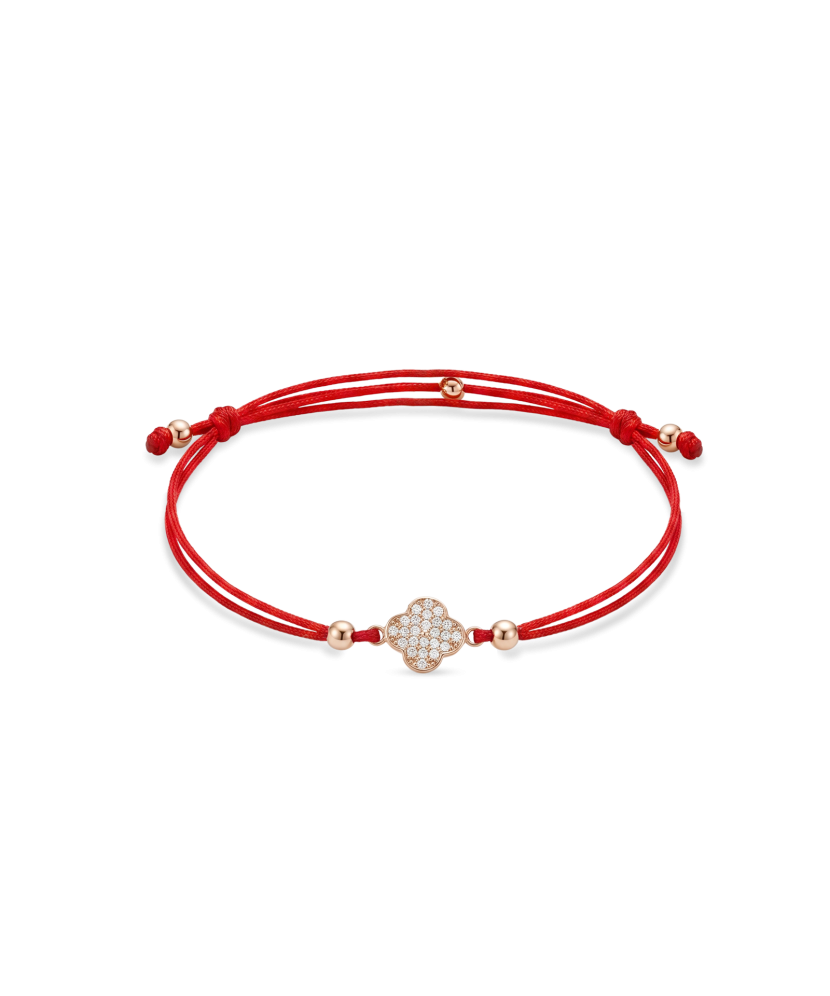 Red string bracelet with gold zirconia pendant