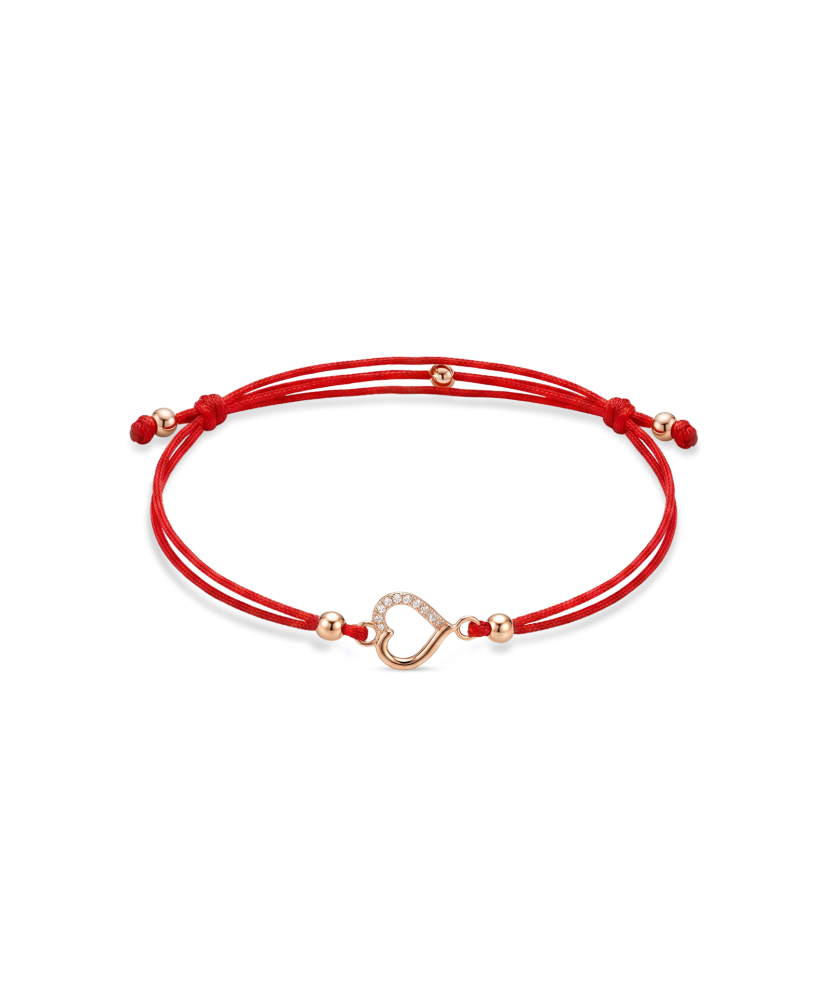 Red string bracelet with gold zirconia pendant “Heart”