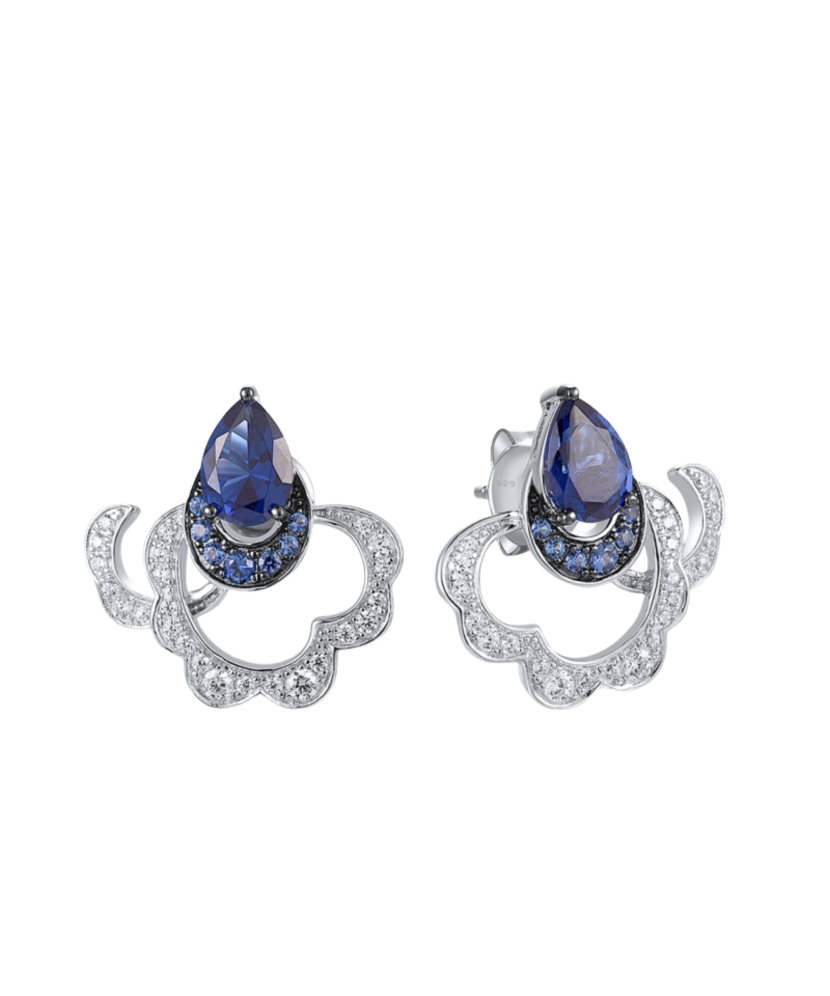 Серьги из серебра с цирконом и шпинели