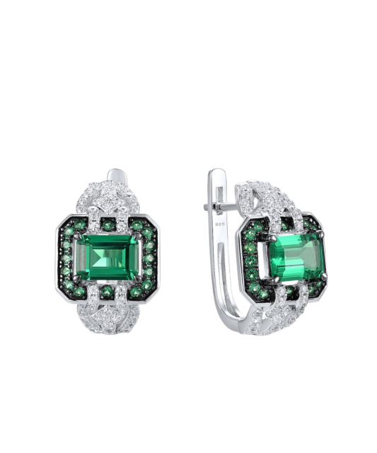Серьги из серебра с цирконом и шпинели