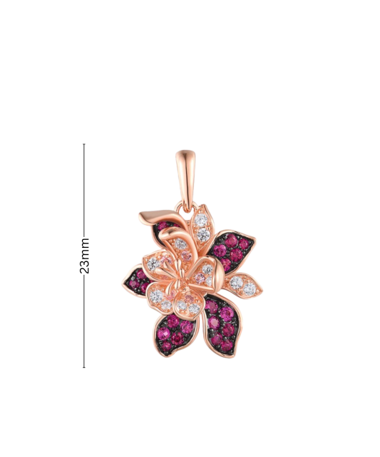 Gold-plated Silver pendant with nano rubies and zircons