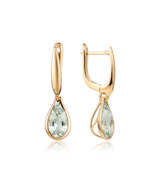 Gold earrings with green amethysts