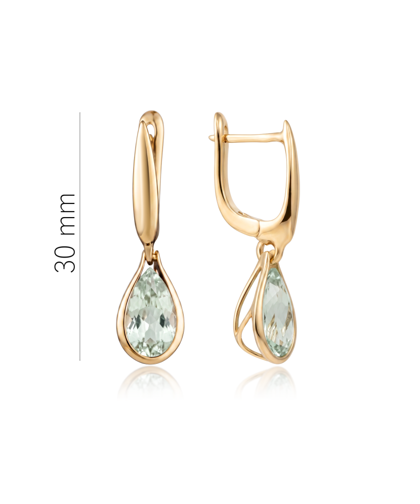 Gold earrings with green amethysts