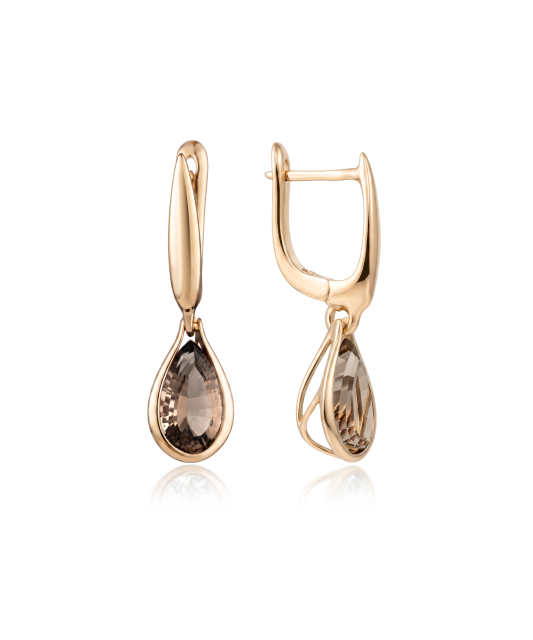 Gold earrings with smoky quartzes