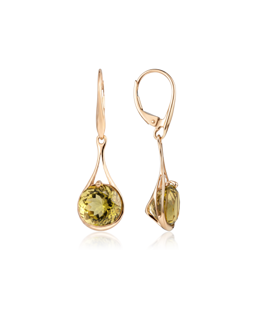 Gold earrings with green quartzes