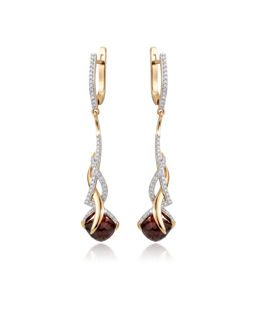 Rose gold earrings with garnets and diamonds