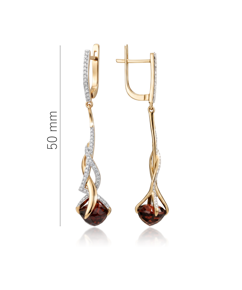 Rose gold earrings with garnets and diamonds