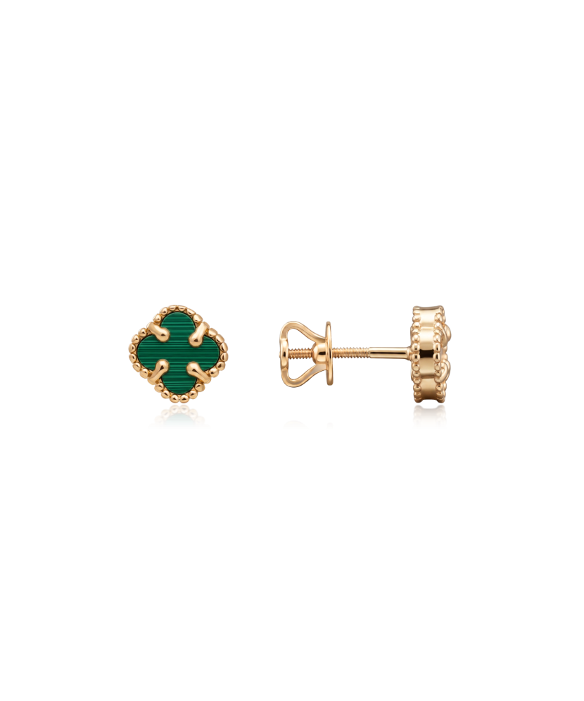 Gold earrings with malachite