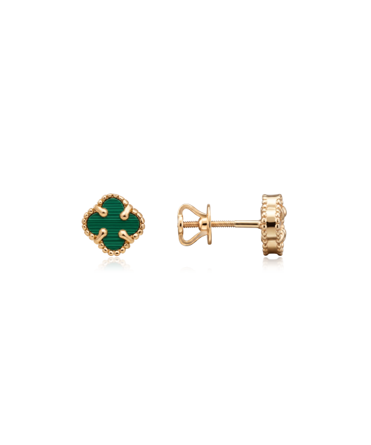 Gold earrings with malachite