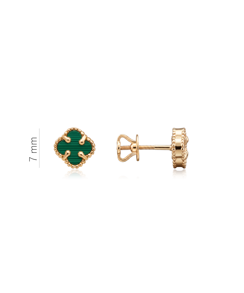 Gold earrings with malachite