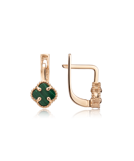 Gold earrings with malachite
