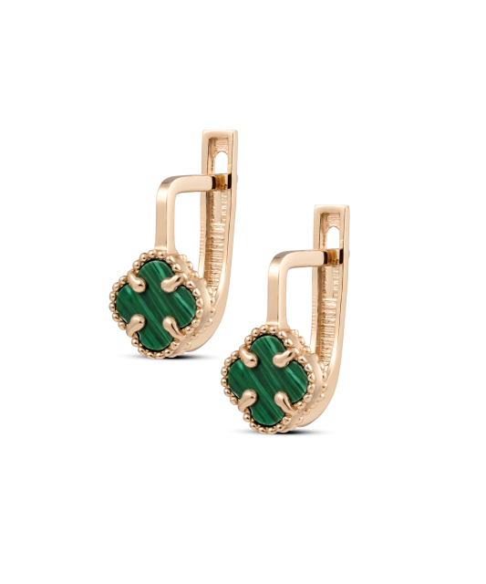 Gold earrings with malachite