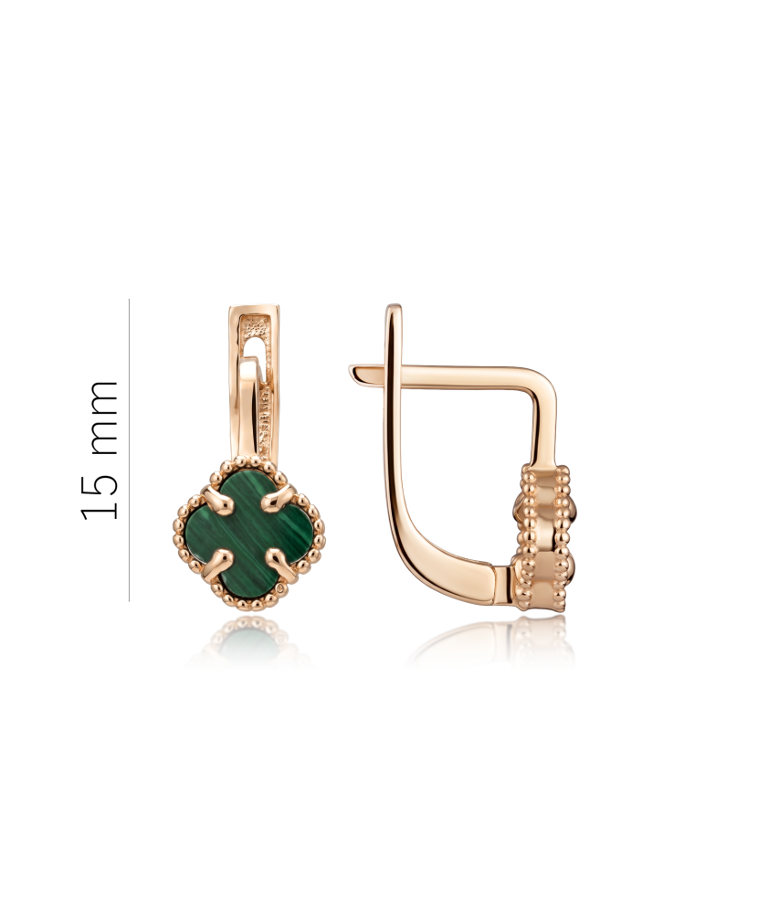 Gold earrings with malachite