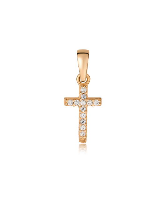 Gold pendant with cubic zirconia "Cross" - 9K