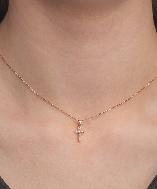 Gold pendant with cubic zirconia "Cross" - 9K