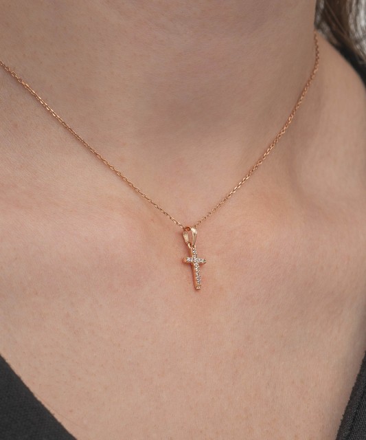 Gold pendant with cubic zirconia "Cross" - 9K