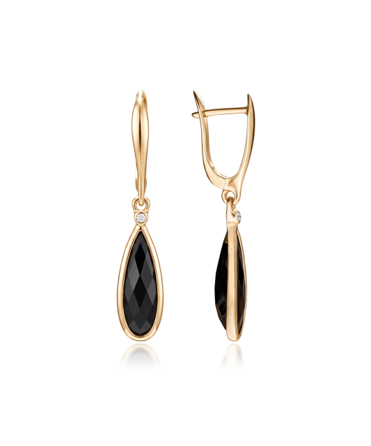 Gold earrings with black agates and diamonds