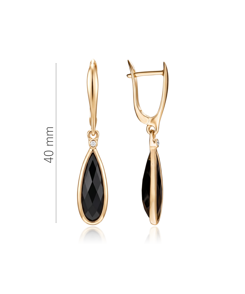 Gold earrings with black agates and diamonds