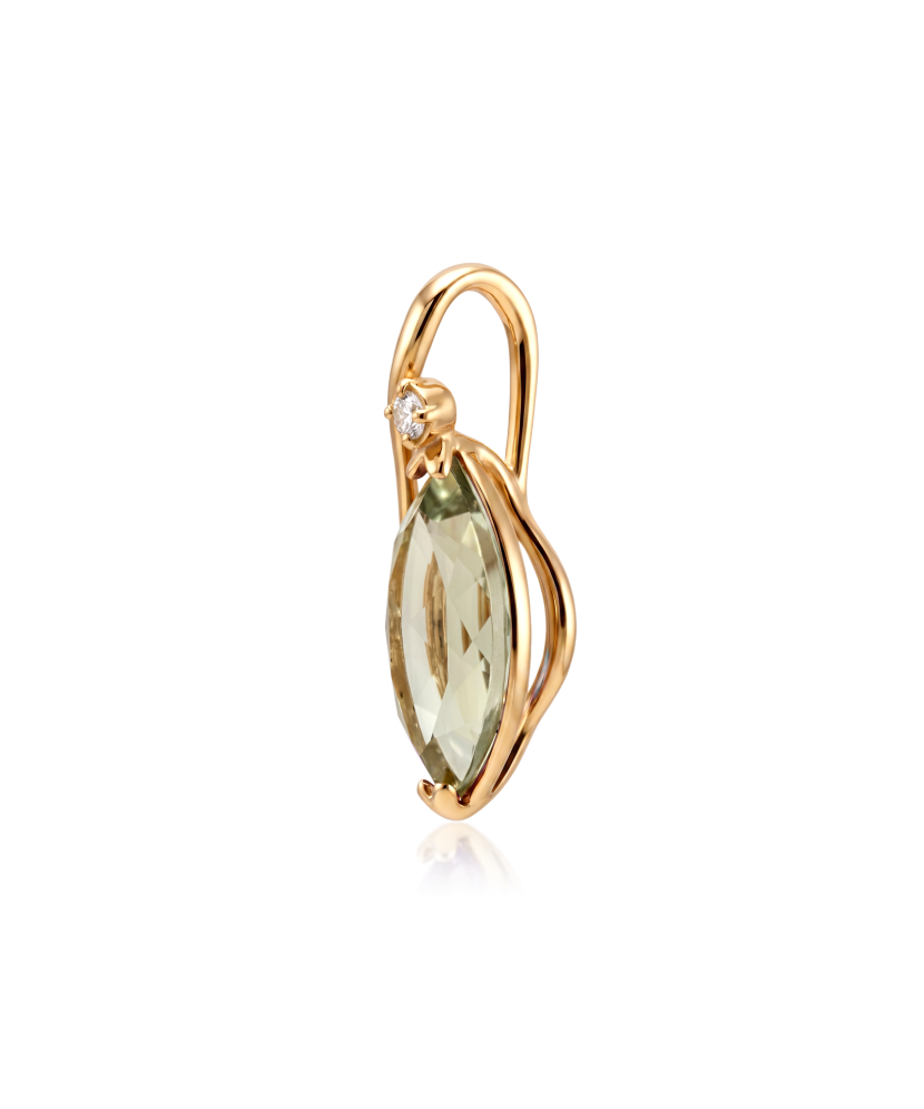 Gold pendant with green amethyst and diamond