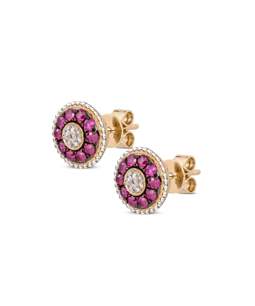 Gold earrings with diamonds and rubies