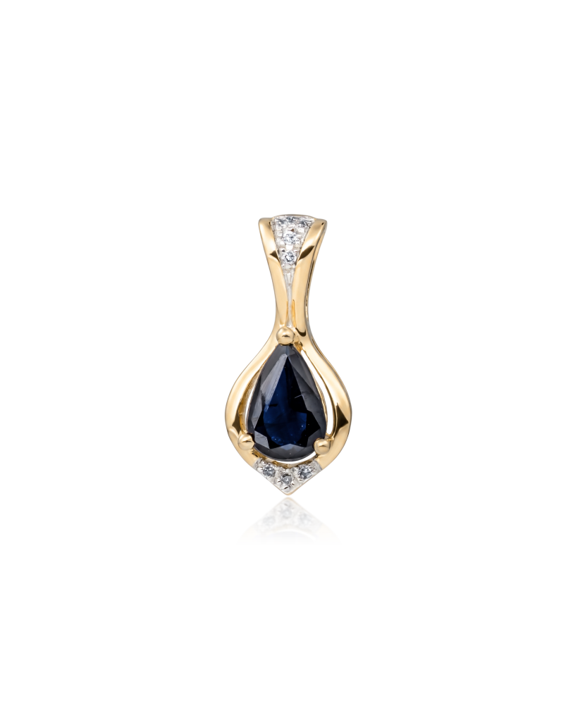 Yellow gold pendant with sapphire and diamonds